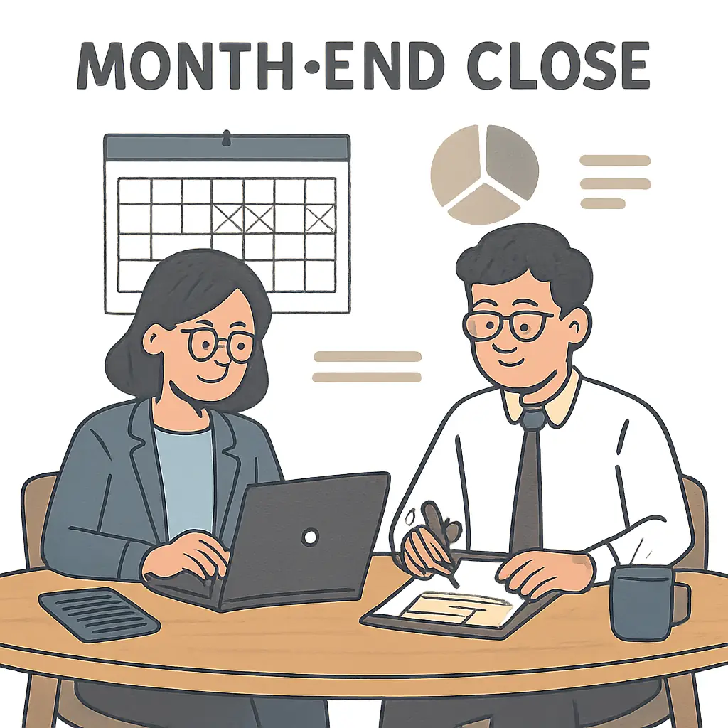 Two Accountants Month End Close Two colleagues working on month-end close.