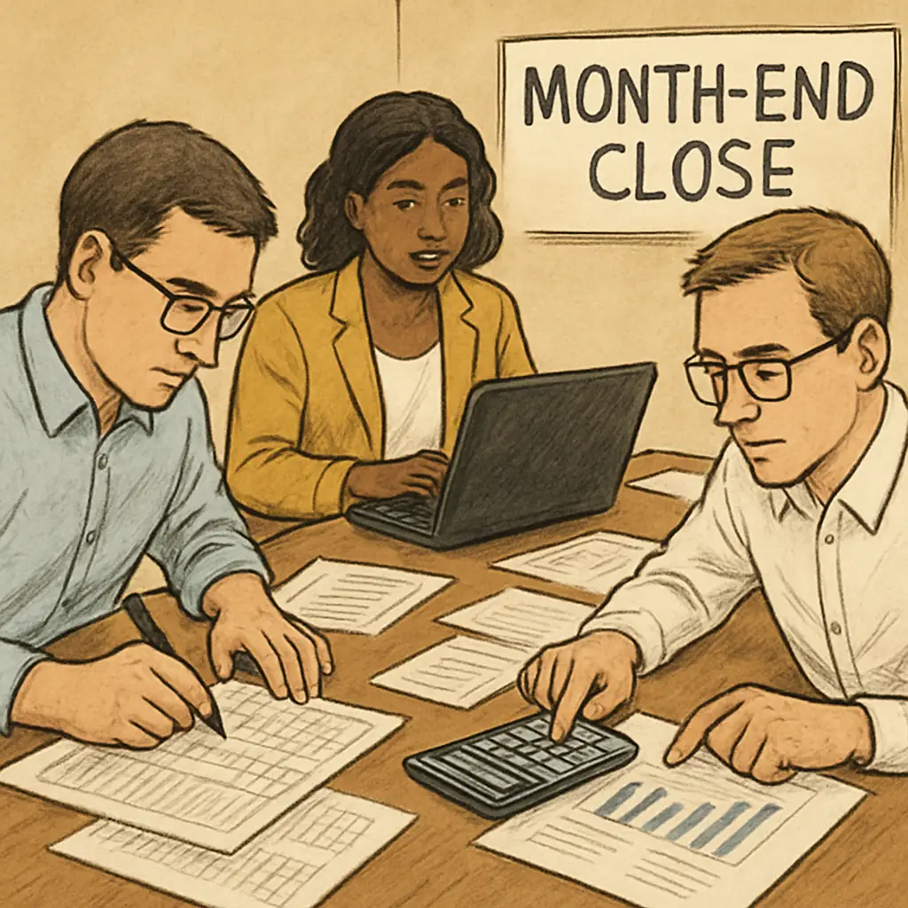 Team working on month-end financial close.